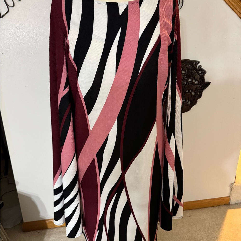 Ashley Stewart Red Pink Asymmetrical Pencil Midi Skirt